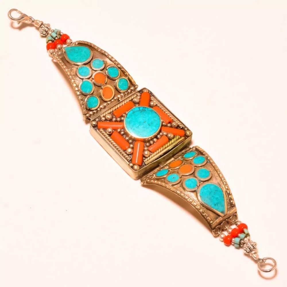 Santa Rosa Turquoise, Red Coral Tibetan Silver